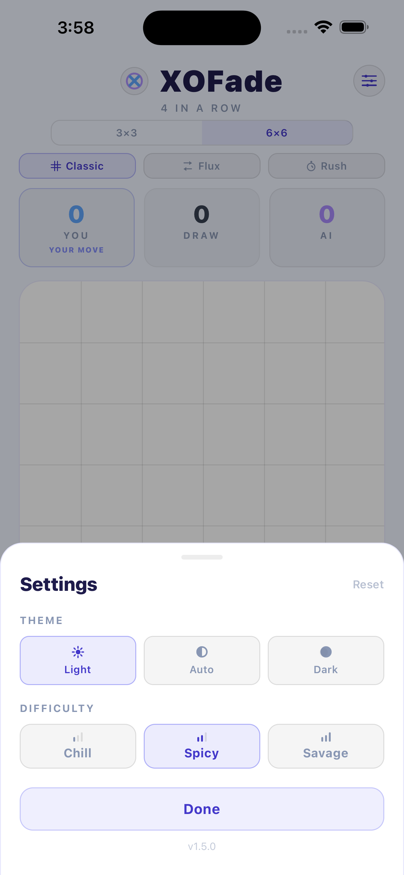 Settings panel